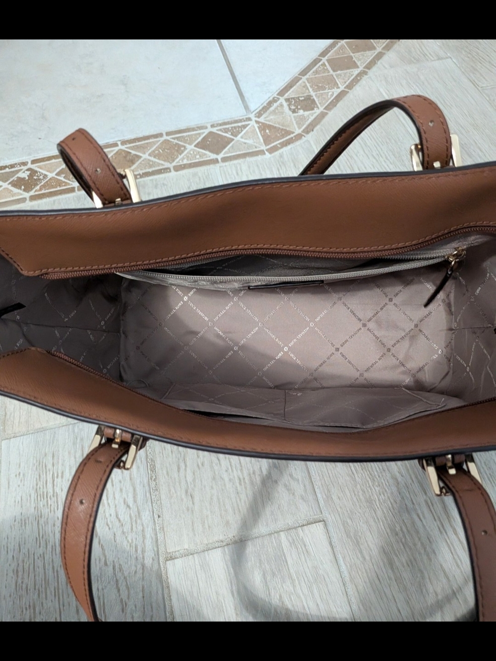 Michael Kors Brown and Dark Brown MK Logo Tote Shoulder Bag - Picture 4 of 4